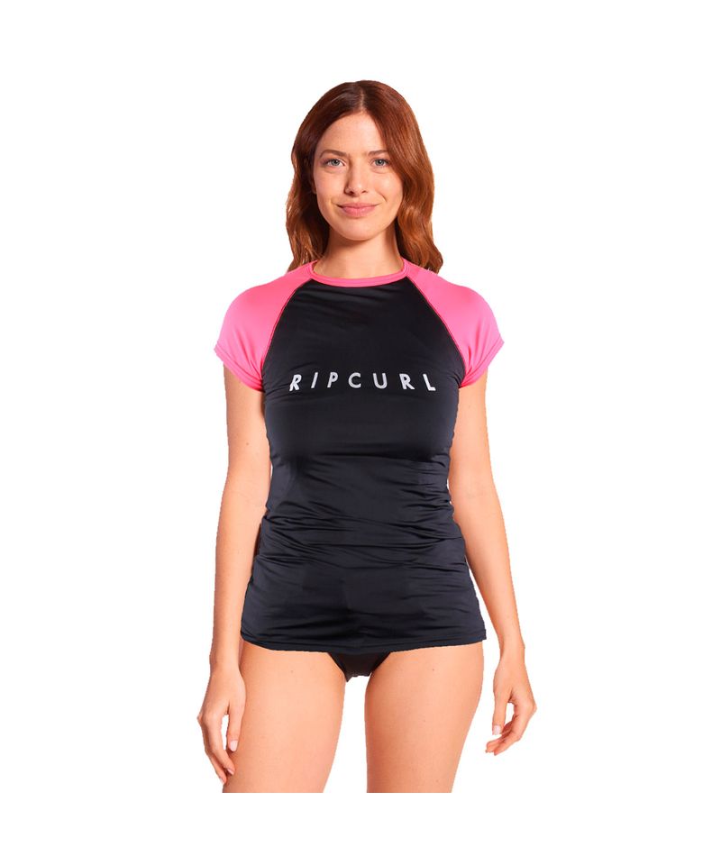 Remera-Manga-Corta-Rip-Curl-Sunset-UV-50-Lycra-Negro-Rosa-08774-I2