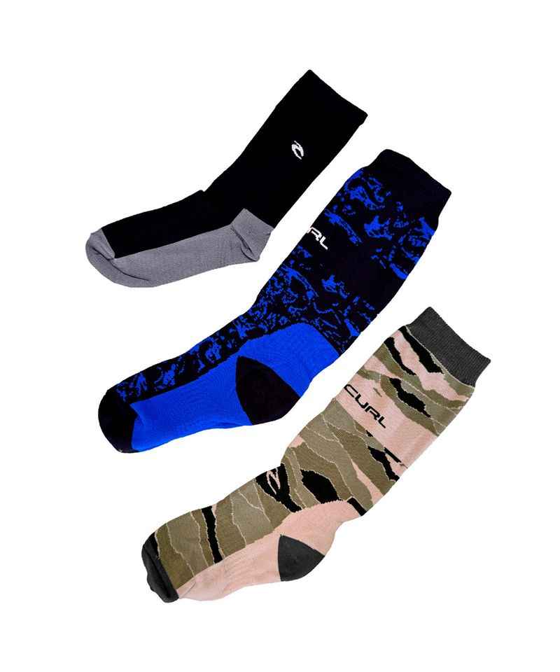 Tripack-Medias-Rip-Curl-Long-MTW-Ski-Snowboard-Unisex-Azul-Camuflado-07104-72